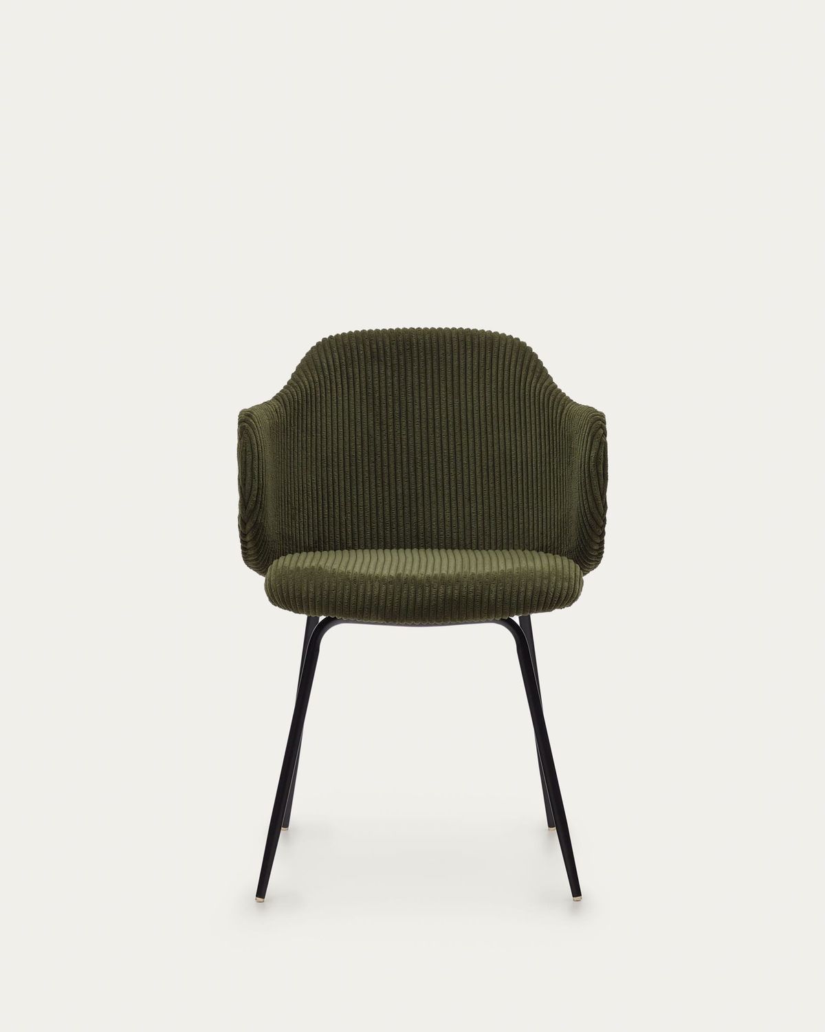 Silla Yunia de pana gruesa verde con patas de acero con acabado pintado negro FR