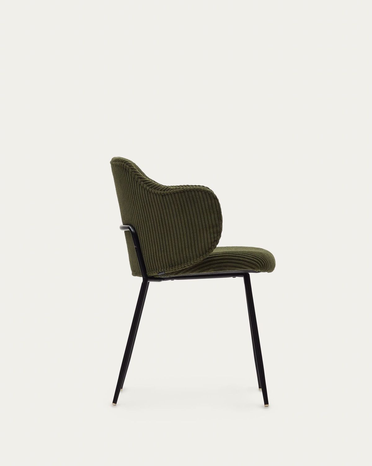 Silla Yunia de pana gruesa verde con patas de acero con acabado pintado negro FR