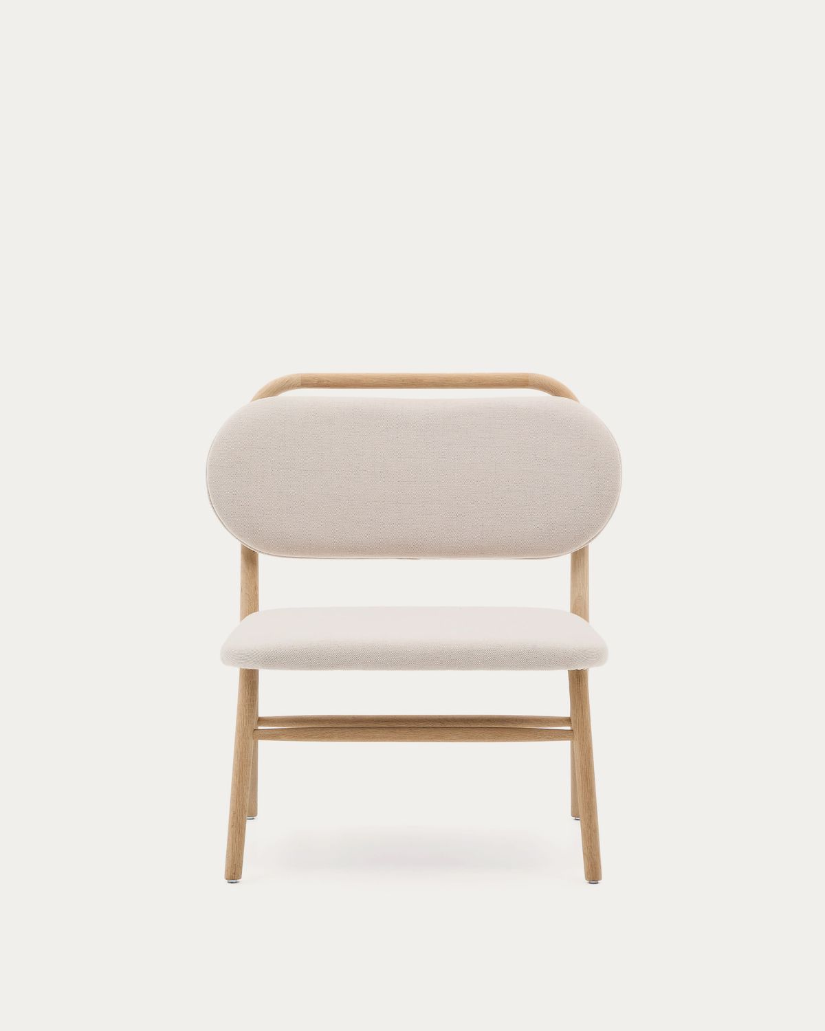Butaca Helda de chenilla beige y madera maciza de roble FSC Mix Credit