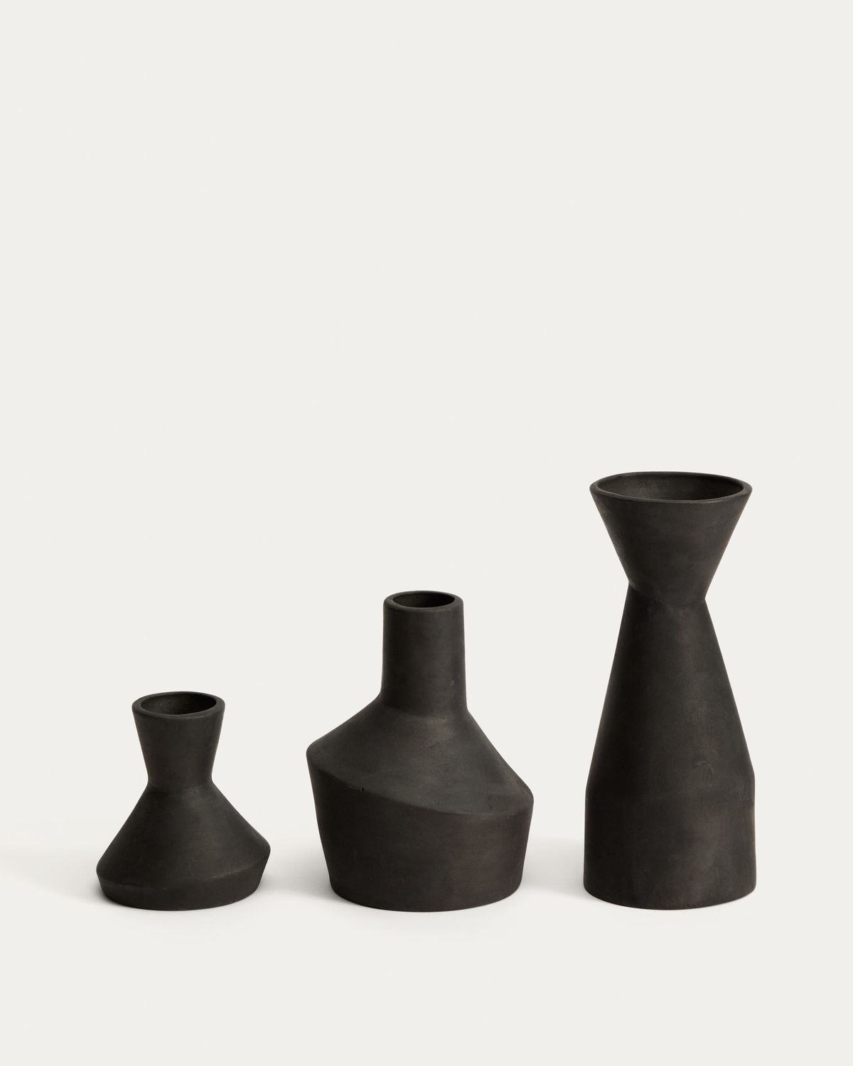 Set Dunari de 3 jarrones de terracota negro Ø 10,2 cm / Ø 14 cm / Ø 10 cm