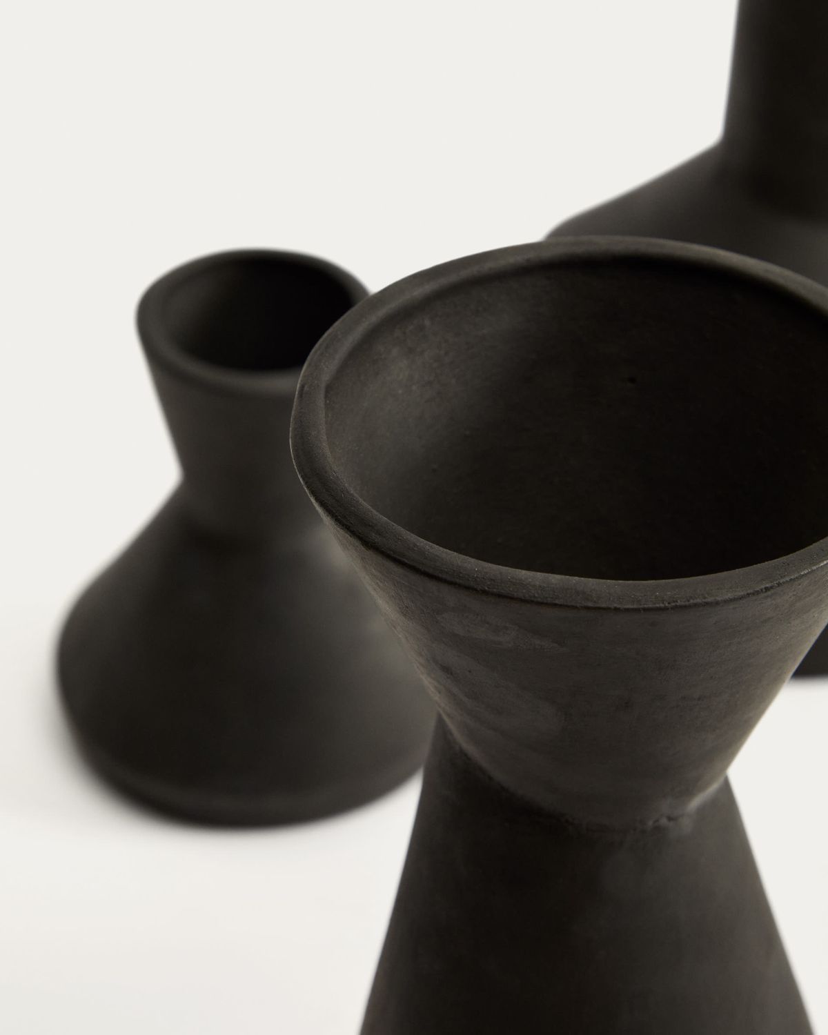 Set Dunari de 3 jarrones de terracota negro Ø 10,2 cm / Ø 14 cm / Ø 10 cm