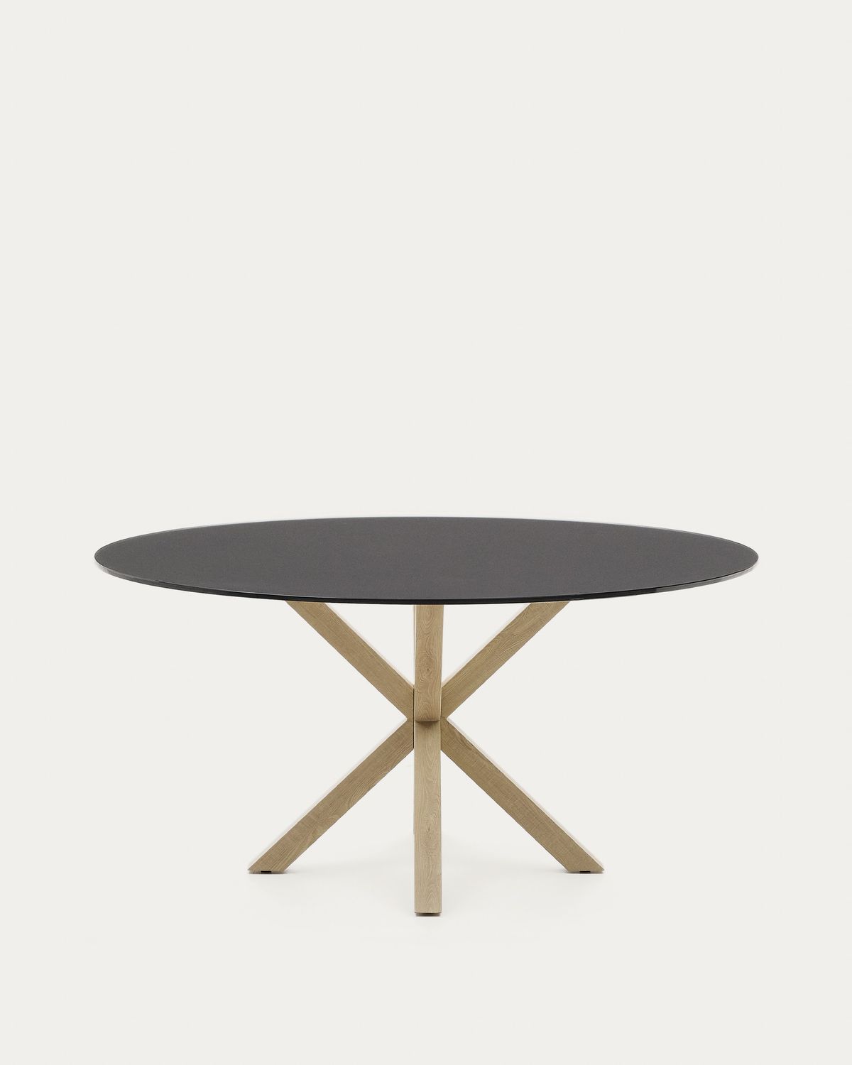 Mesa redonda Argo de cristal negro mate y patas de acero efecto madera Ø 150 cm