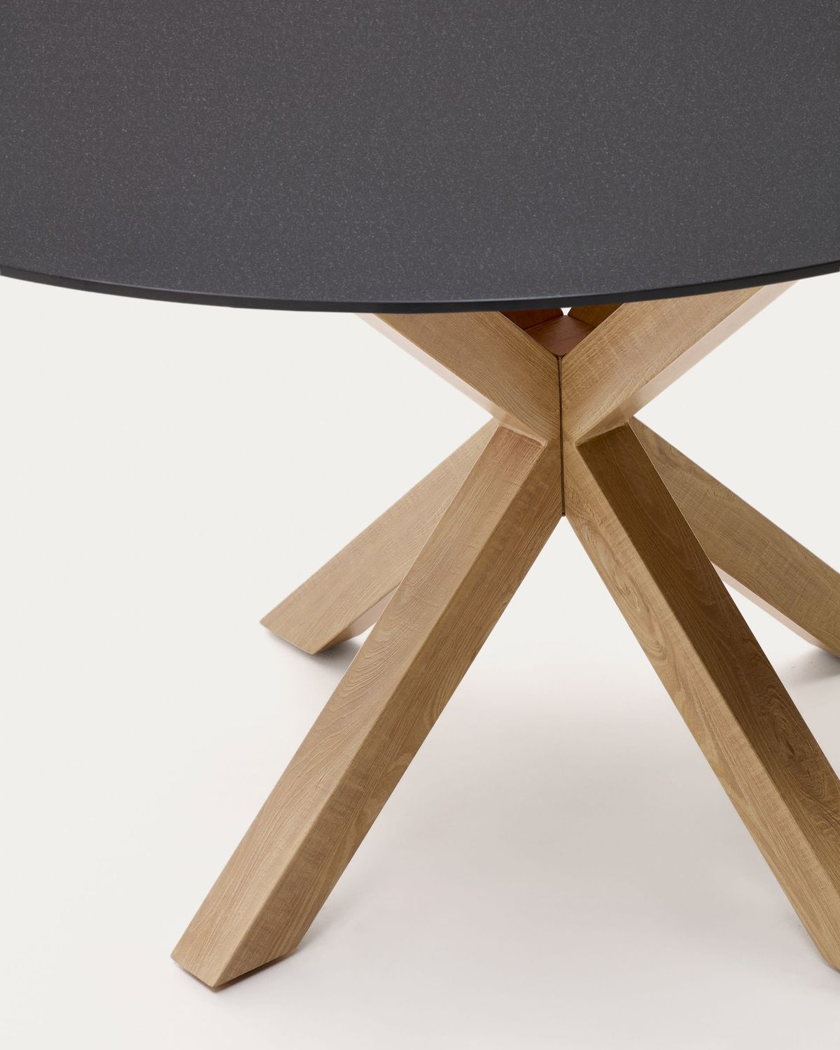 Mesa redonda Argo de cristal negro mate y patas de acero efecto madera Ø 150 cm