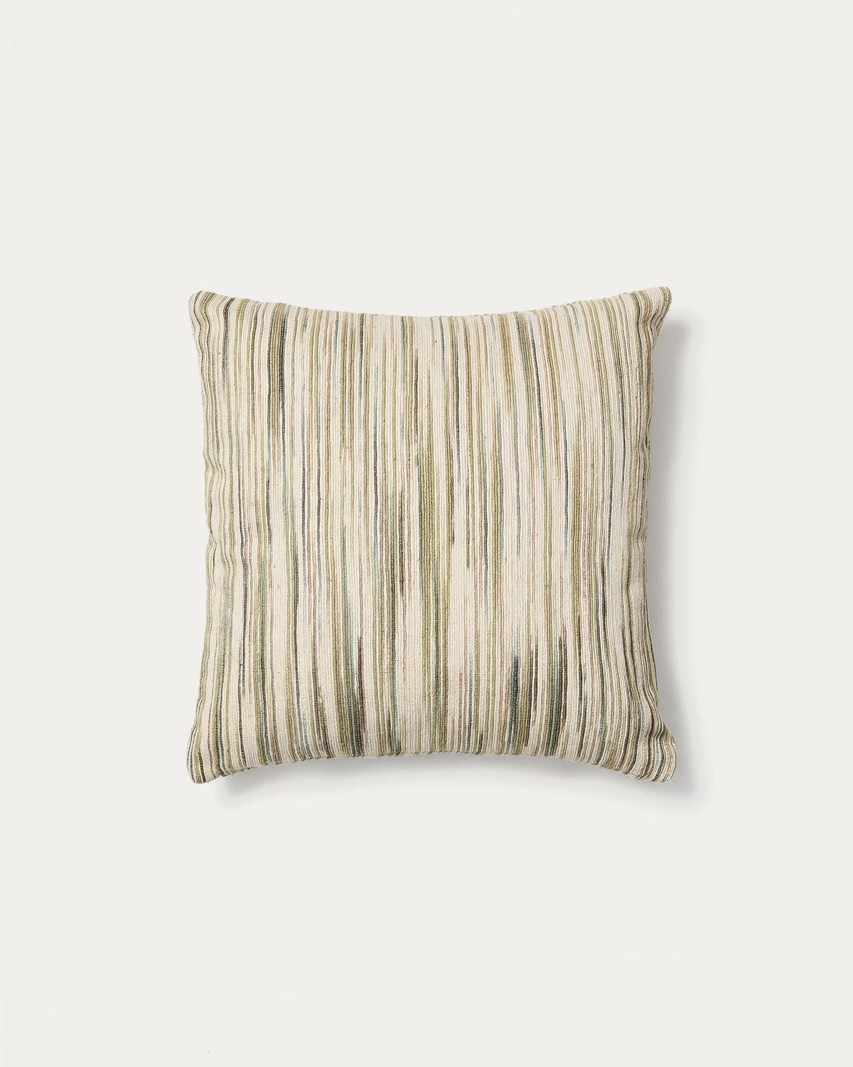 Funda de cojín Zilora mezcla seda jacquard rayas verde y beige 45 x 45 cm