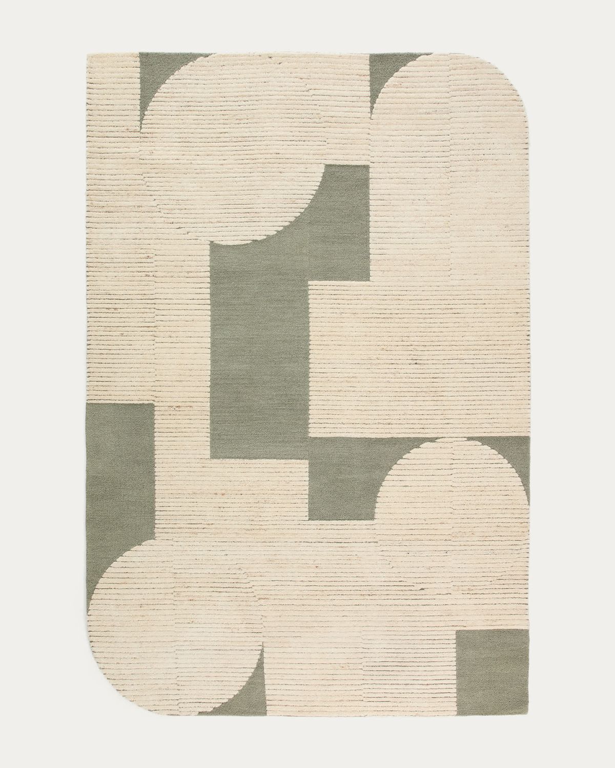 Alfombra Bralen de lana jacquard verde y beige 200 x 300 cm