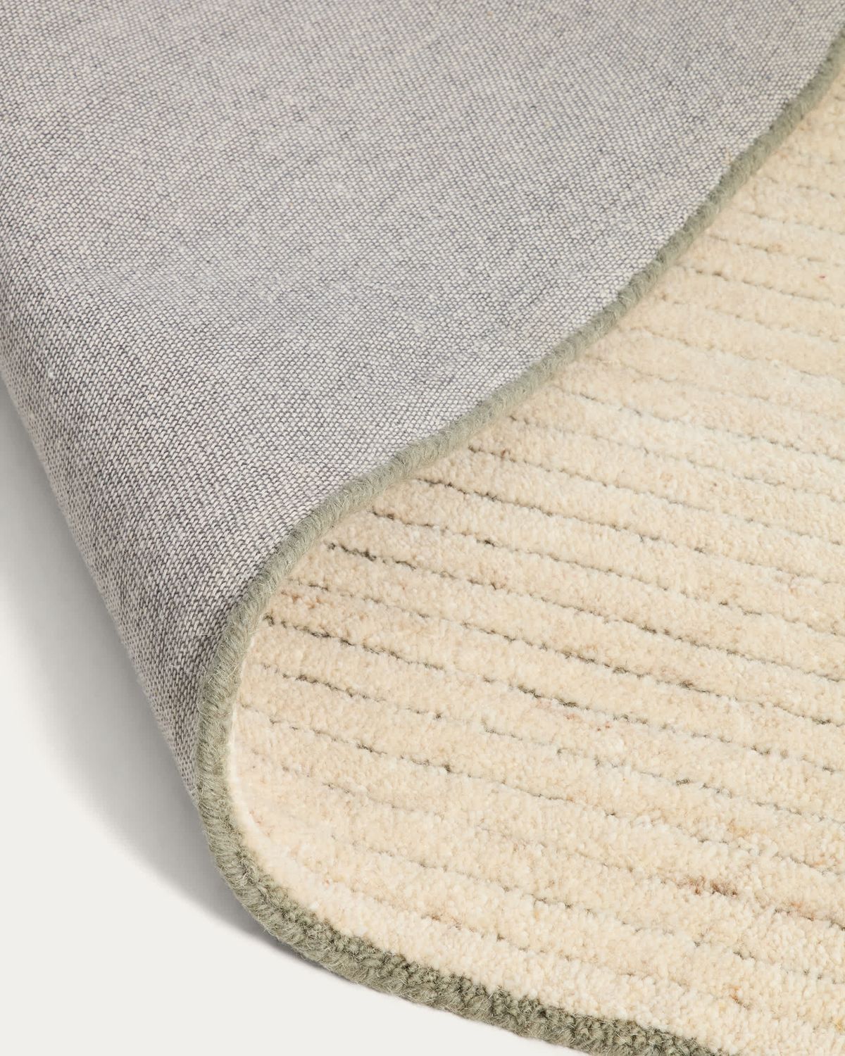 Alfombra Bralen de lana jacquard verde y beige 200 x 300 cm