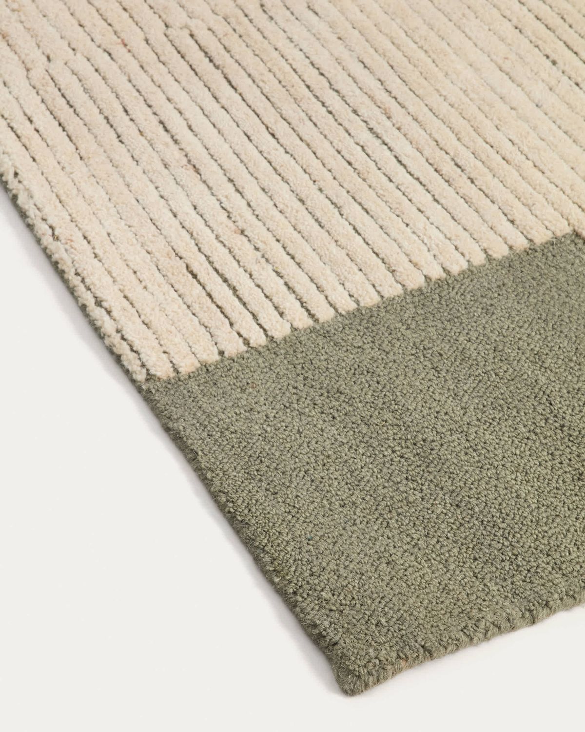 Alfombra Bralen de lana jacquard verde y beige 200 x 300 cm