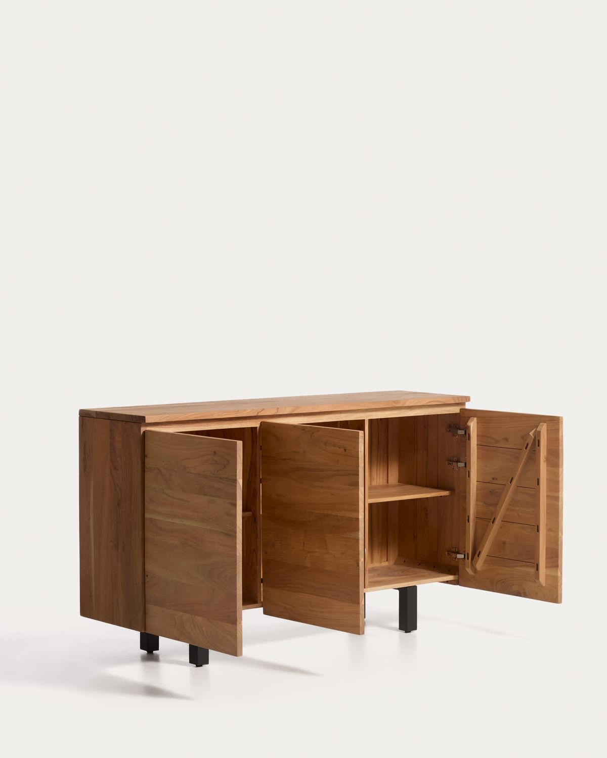Aparador Uxue 3 puertas de madera maciza de acacia con acabado blanqueado 150 x 88 cm