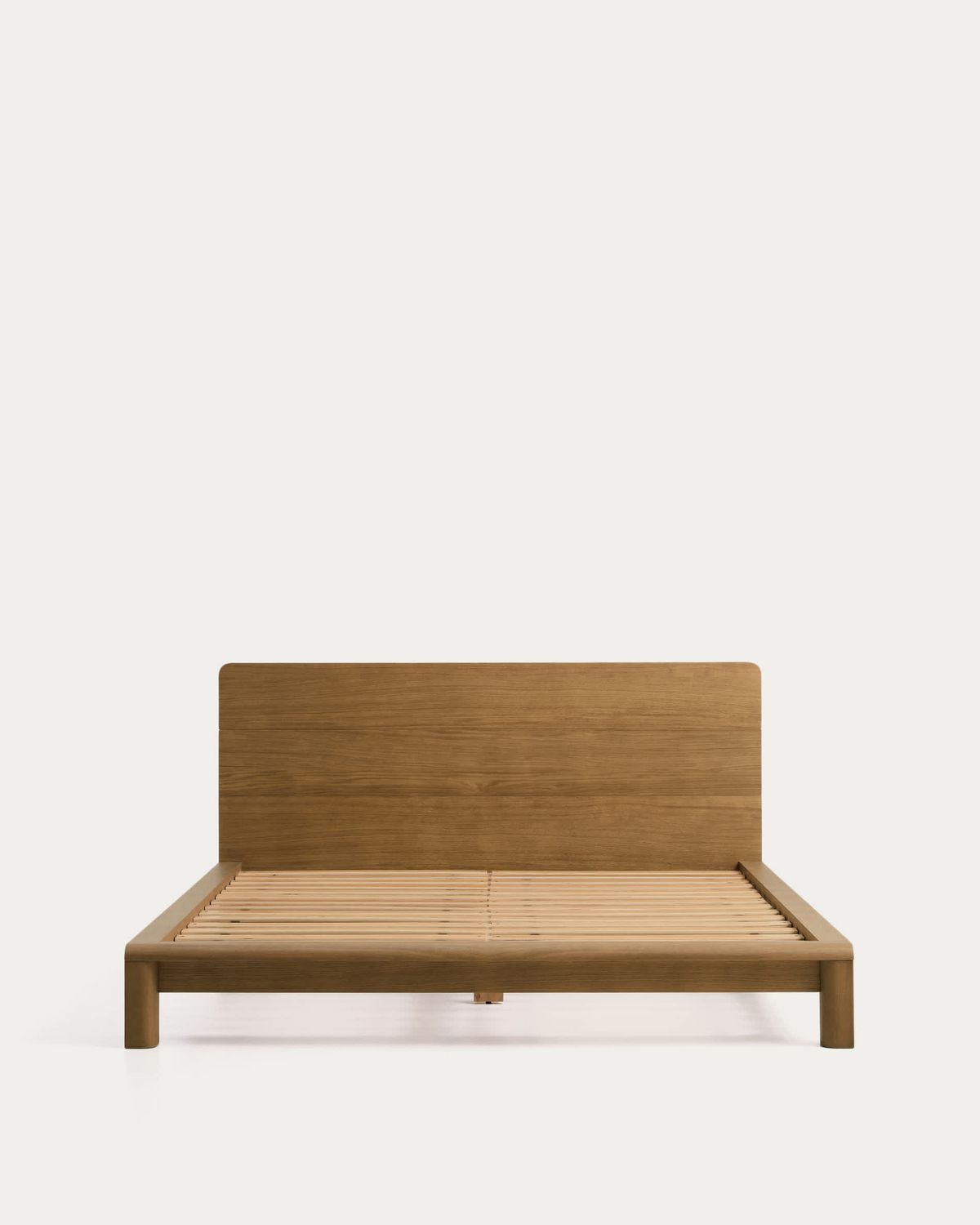 Cama Arelida de chapa y madera maciza de roble acabado marrón claro para colchón de 160 x 200 cm FSC Mix Credit