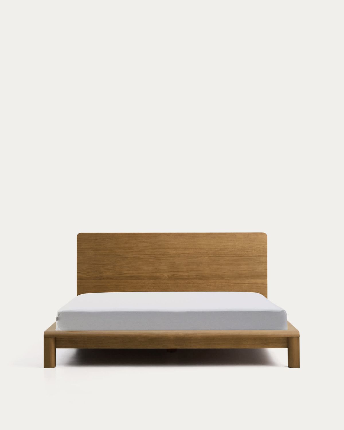 Cama Arelida de chapa y madera maciza de roble acabado marrón claro para colchón de 160 x 200 cm FSC Mix Credit