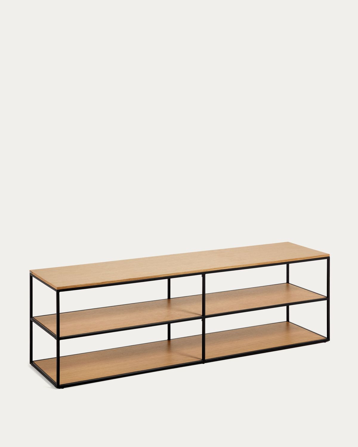 Mueble TV Yoana de chapa de roble y estructura de metal pintado negro 160 x 40 cm