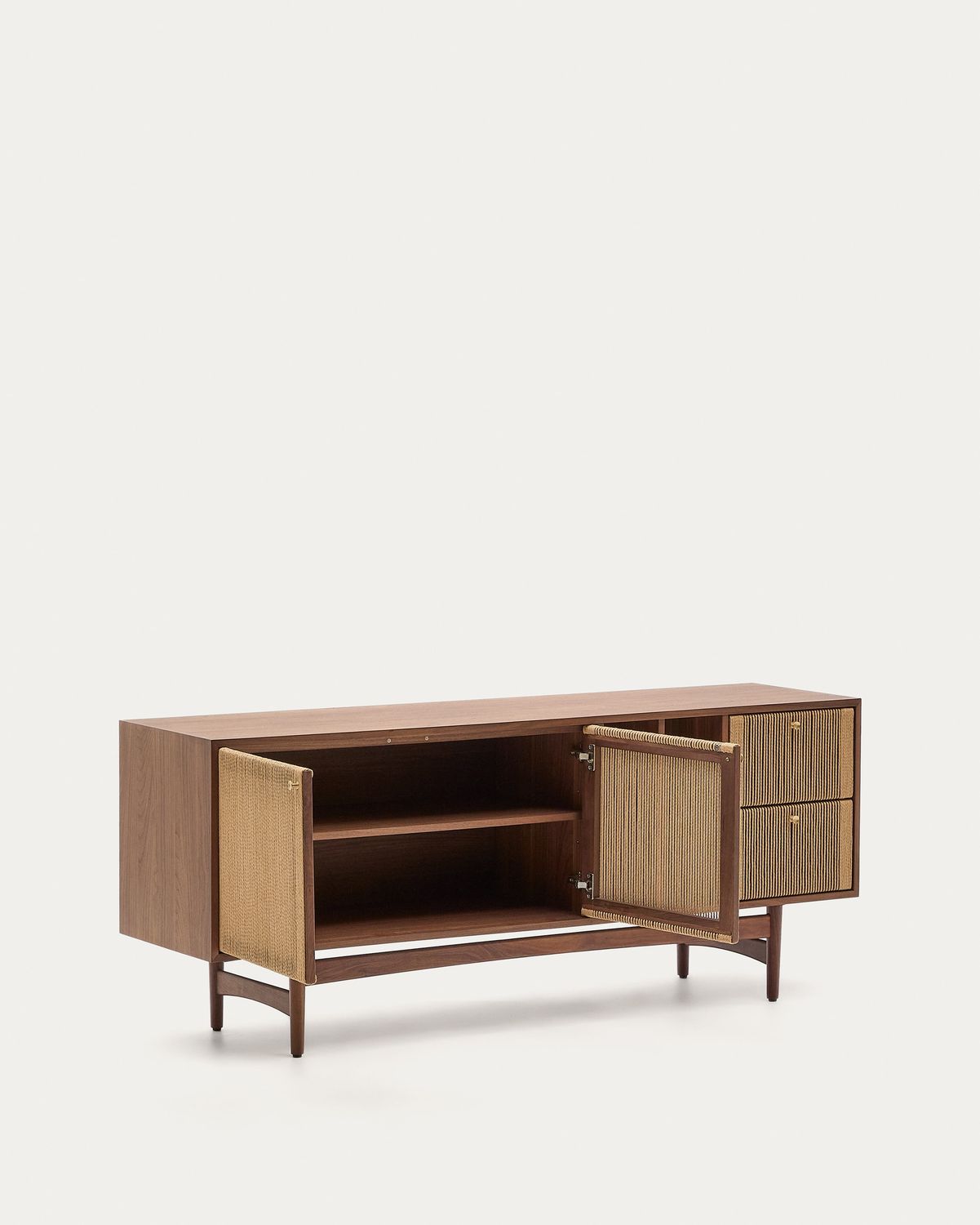 Aparador Elan 2 puertas y 2 cajones chapa y madera maciza nogal y cuerda 180x73cm
