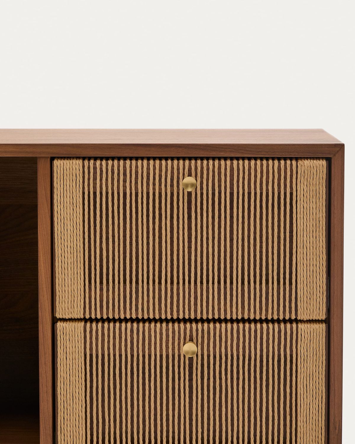 Aparador Elan 2 puertas y 2 cajones chapa y madera maciza nogal y cuerda 180x73cm