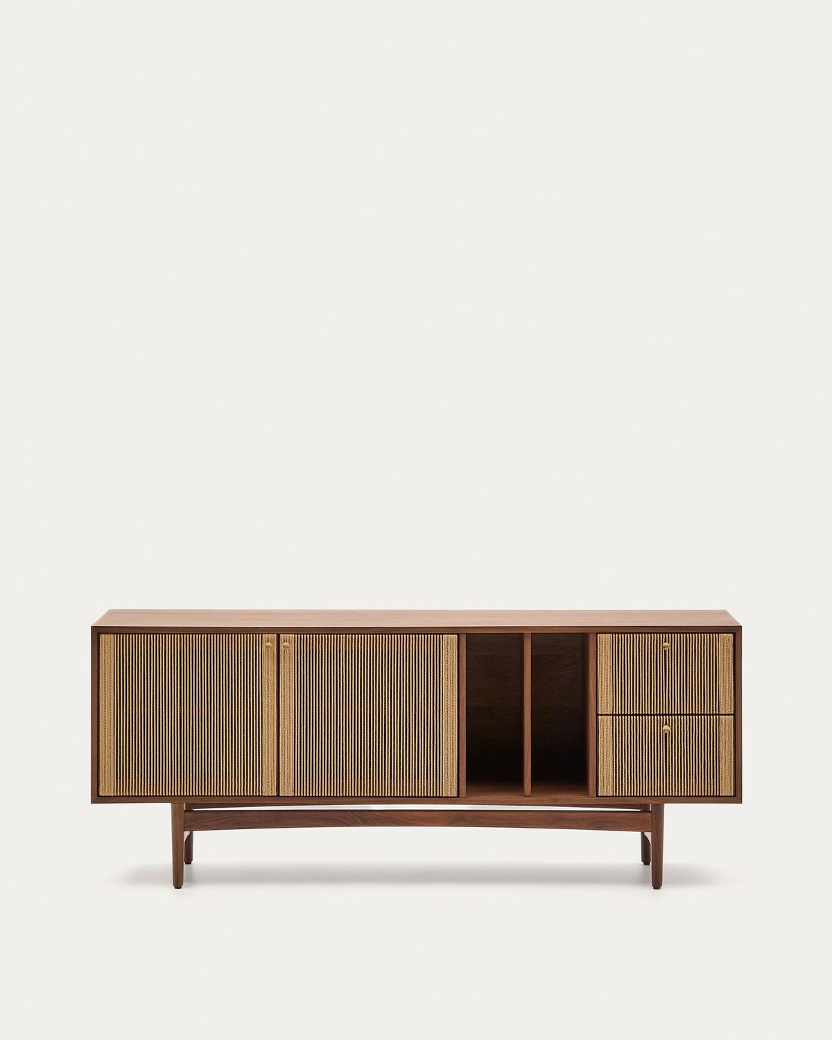 Aparador Elan 2 puertas y 2 cajones chapa y madera maciza nogal y cuerda 180x73cm