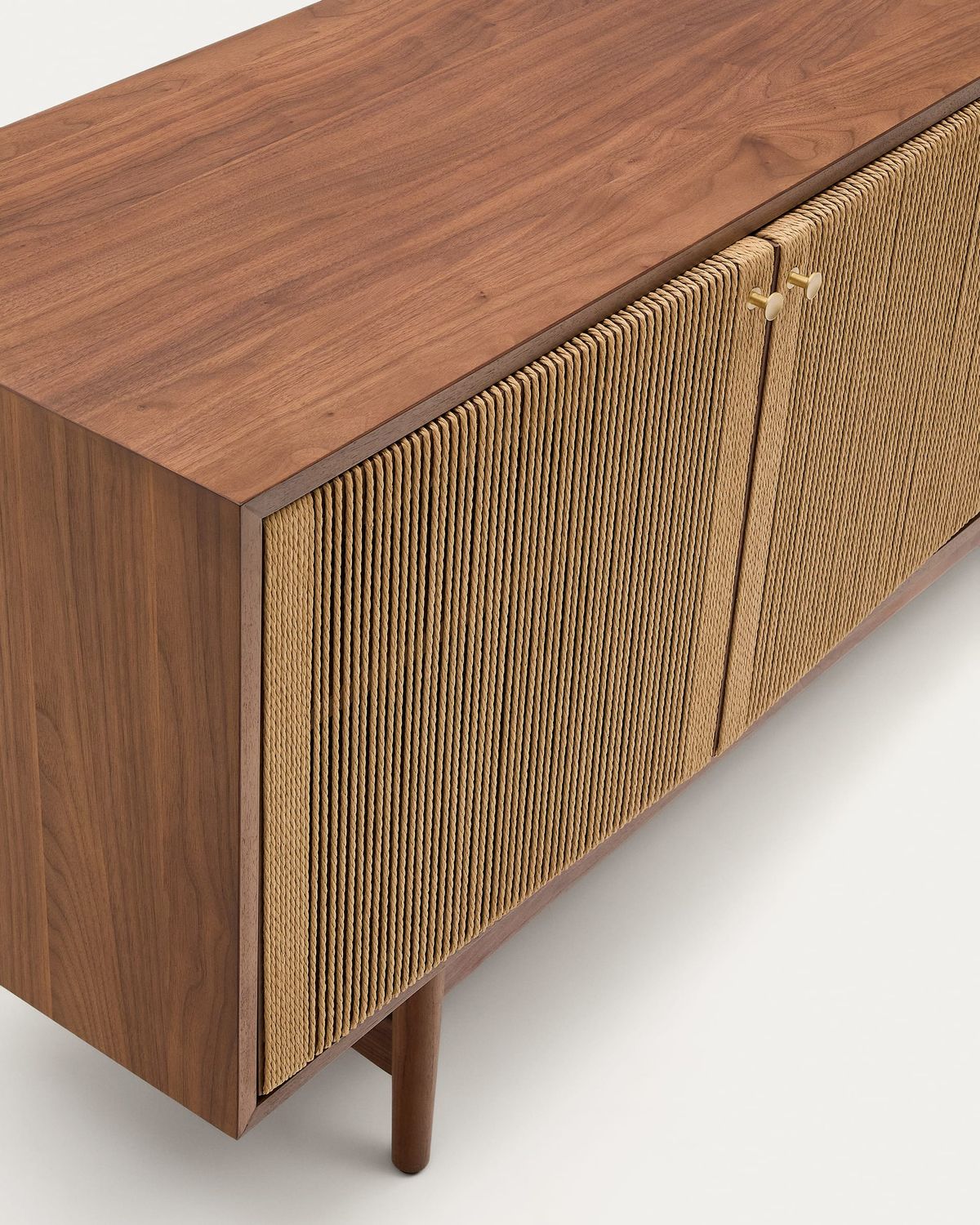 Aparador Elan 2 puertas y 2 cajones chapa y madera maciza nogal y cuerda 180x73cm