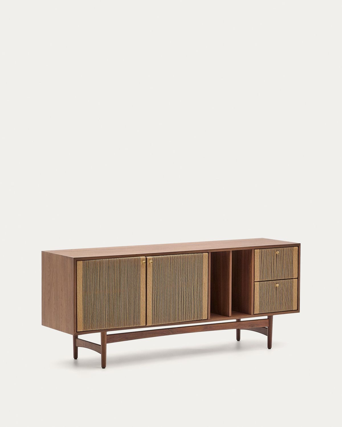 Aparador Elan 2 puertas y 2 cajones chapa y madera maciza nogal y cuerda 180x73cm