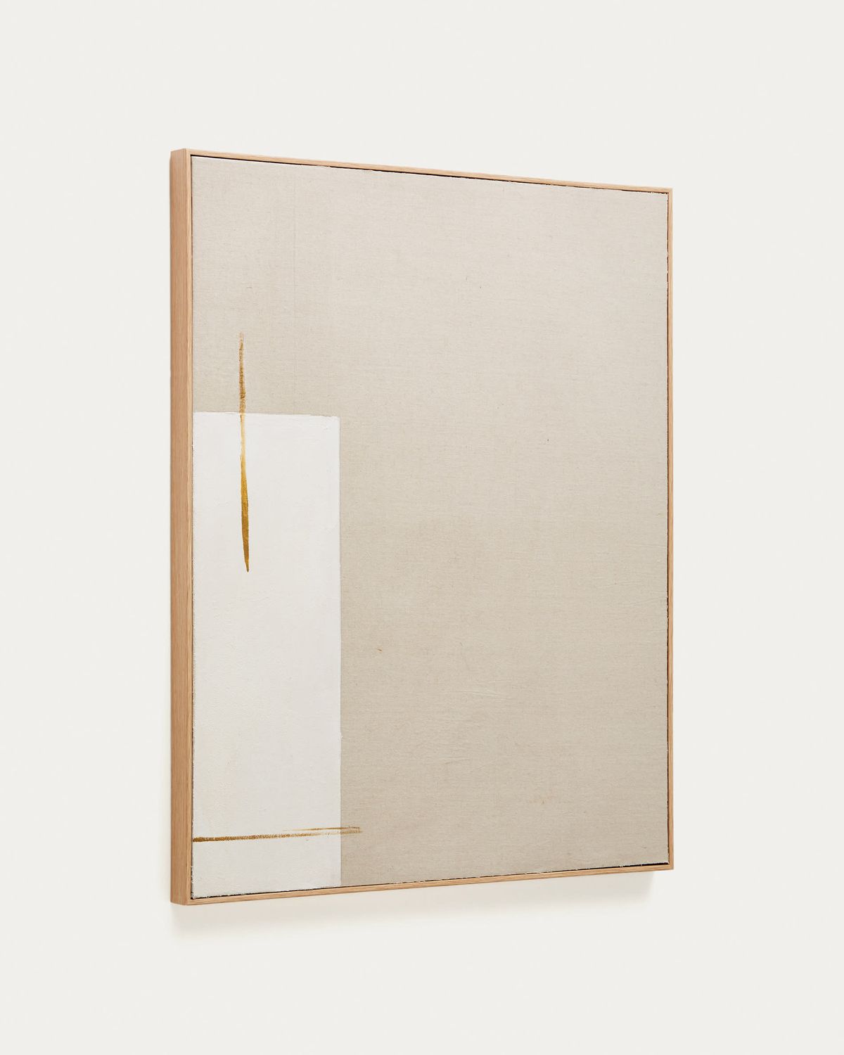 Cuadro abstracto Salin con raya vertical de lino beige  80 x 100 cm
