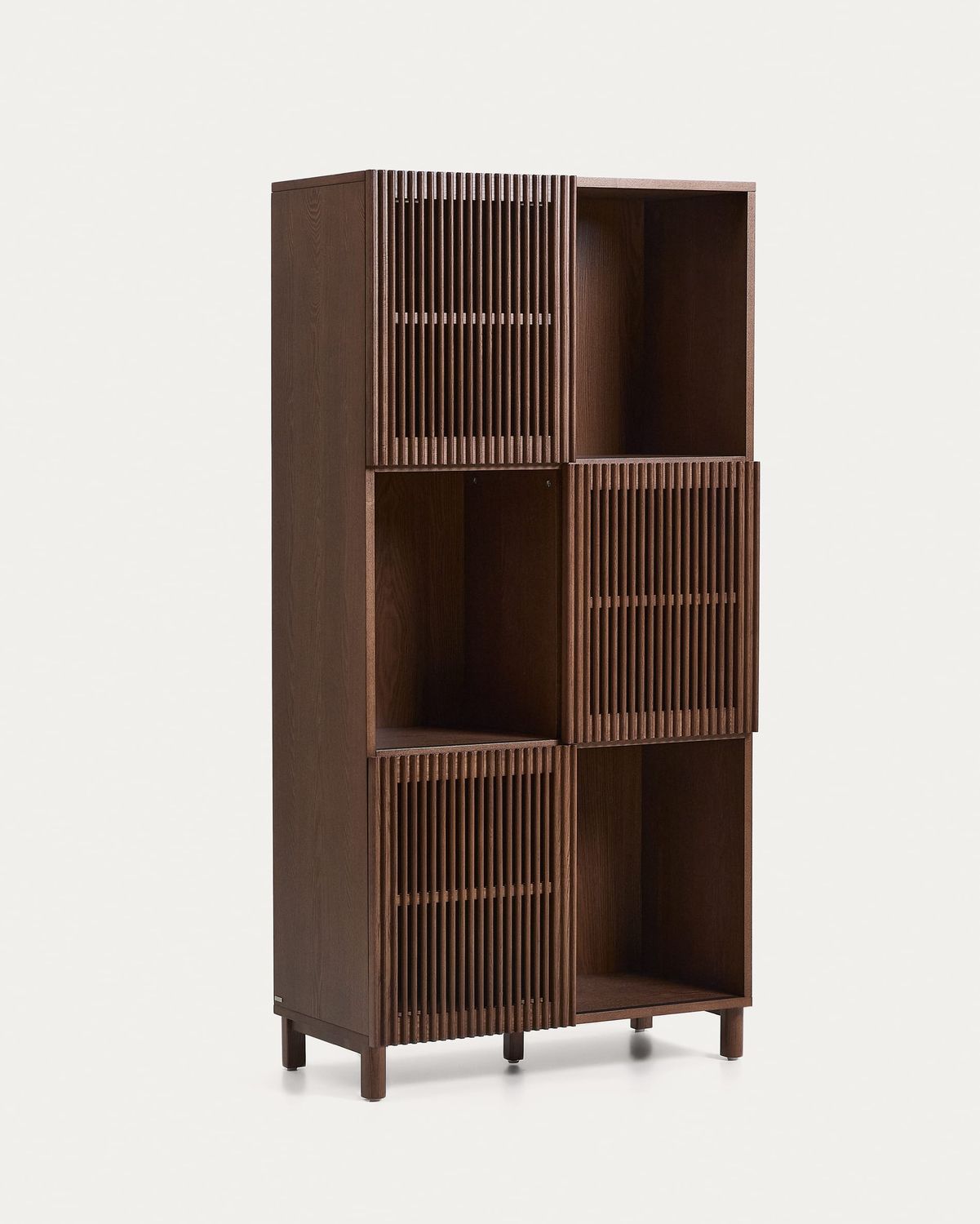 Estantería Beyla de chapa y madera maciza de fresno con acabado tono nogal 84,5 x 170 cm FSC 100%