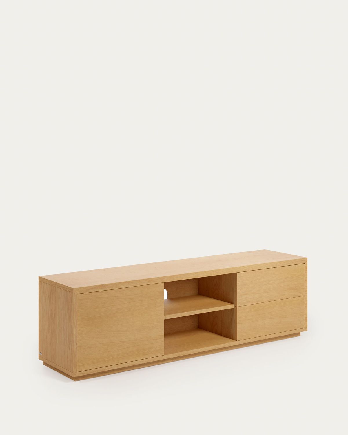 Mueble TV Abilen 1 puerta y 2 cajones de chapa de roble 150 x 44 cm FSC 100%