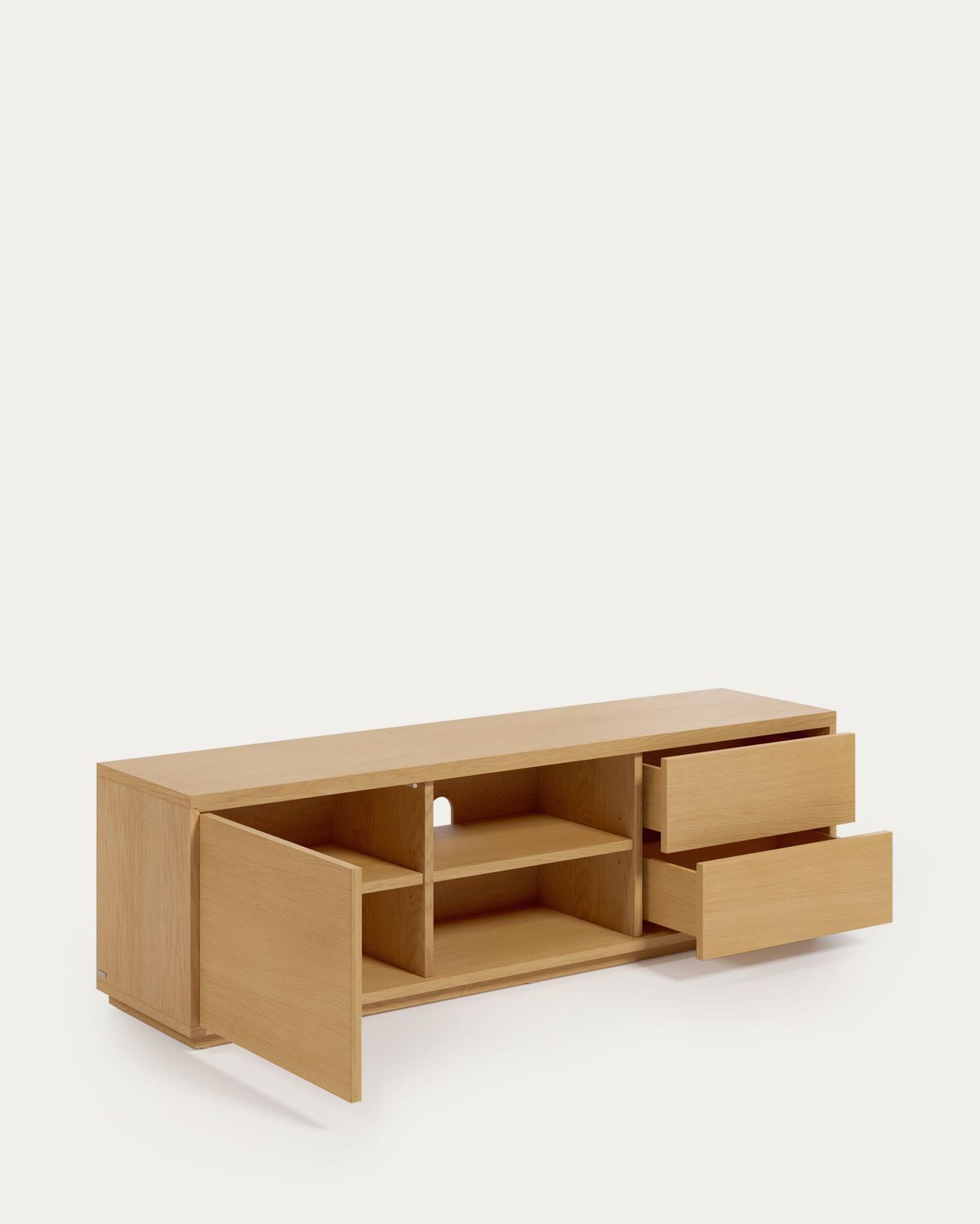 Mueble TV Abilen 1 puerta y 2 cajones de chapa de roble 150 x 44 cm FSC 100%