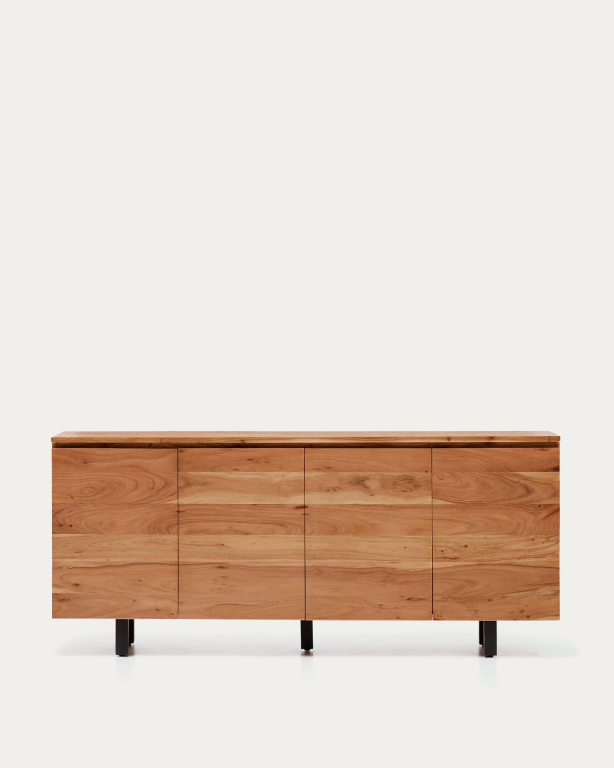 Aparador Uxue 4 puertas de madera maciza de acacia con acabado blanqueado 200 x 88 cm