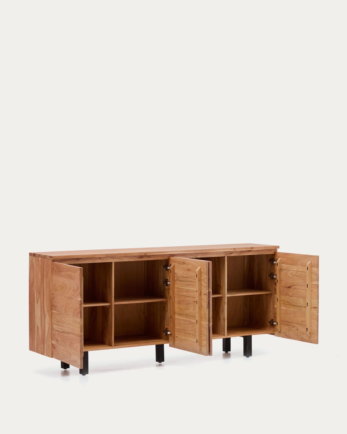 Aparador Uxue 4 puertas de madera maciza de acacia con acabado blanqueado 200 x 88 cm