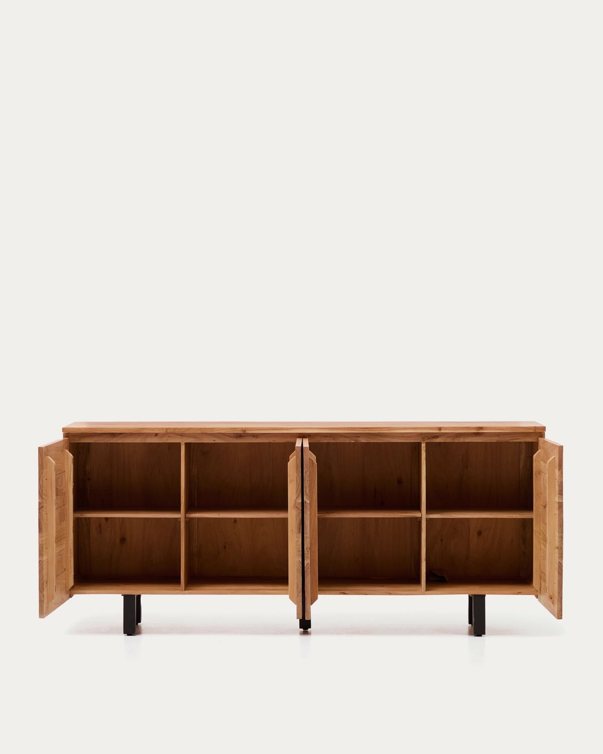 Aparador Uxue 4 puertas de madera maciza de acacia con acabado blanqueado 200 x 88 cm