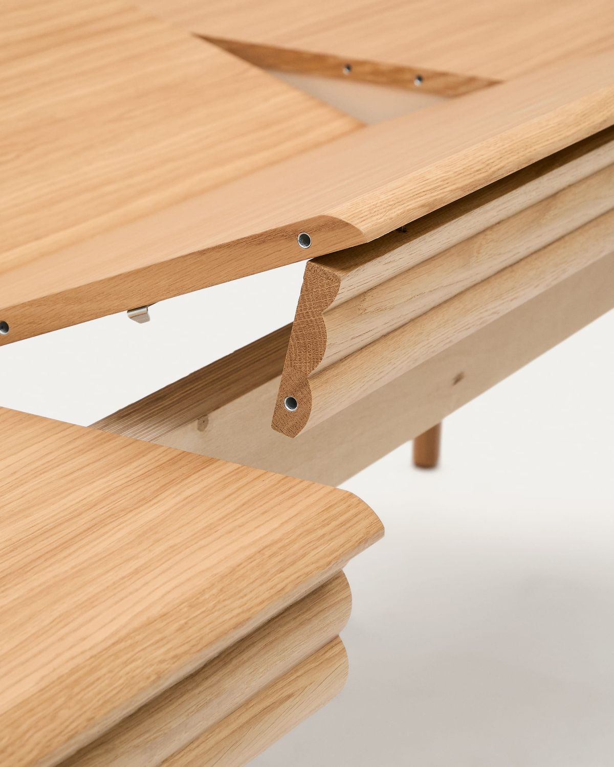 Mesa extensible Lenon chapa y  madera maciza de roble FSC MIX Credit natural 200(280)x90 cm