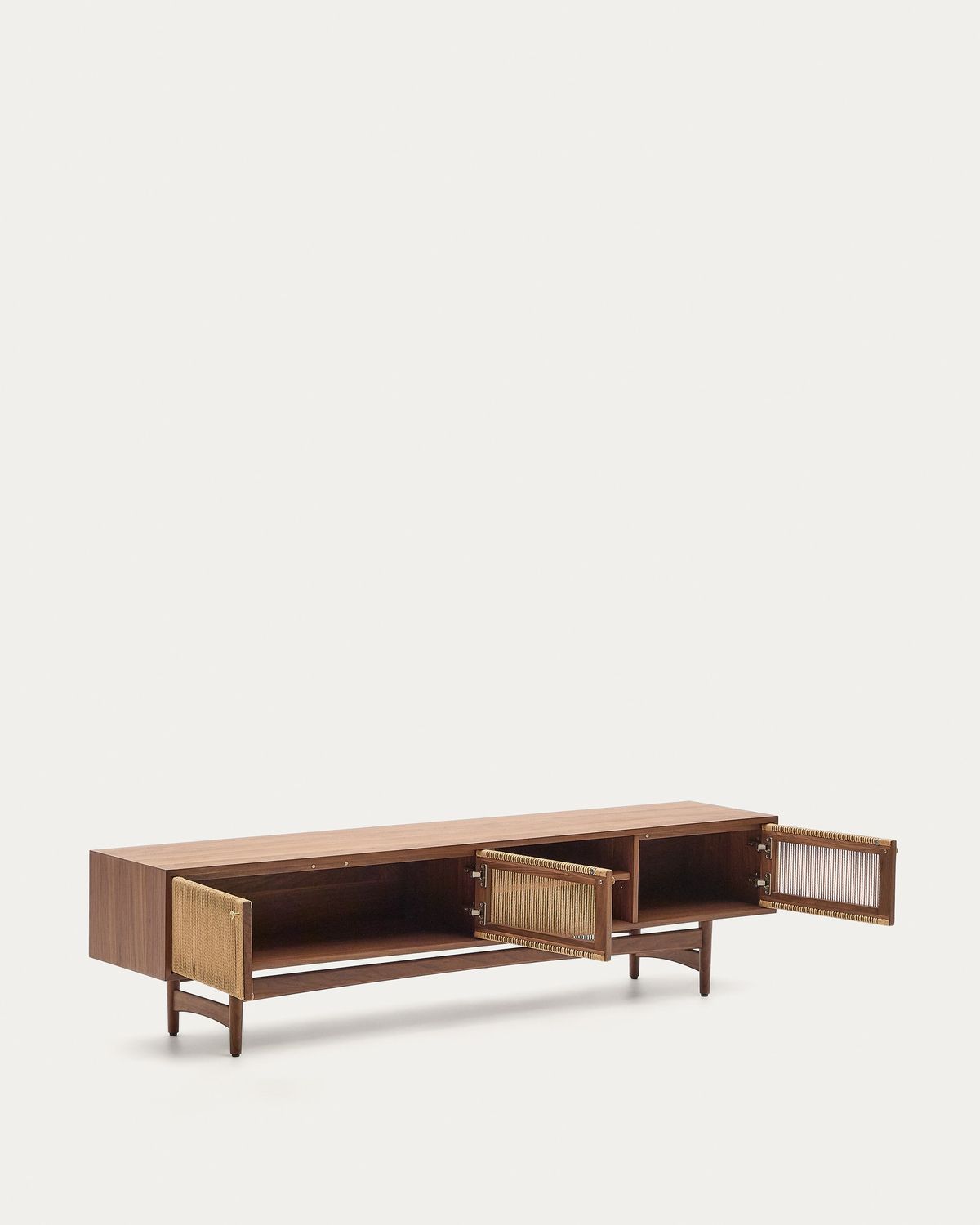 Mueble TV Elan 3 puertas chapa y madera maciza nogal cuerda 200 x 50 cm