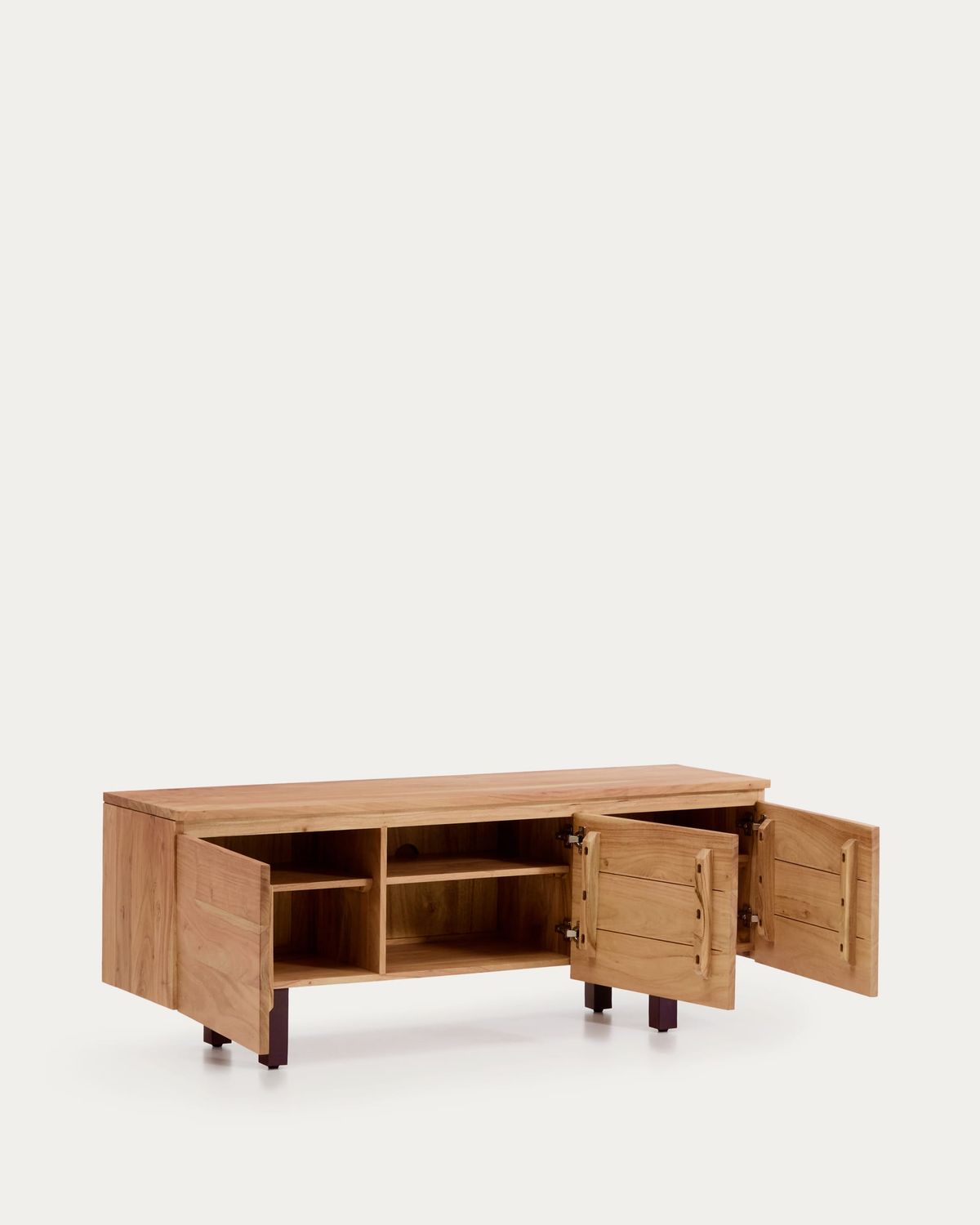 Mueble TV Uxue 3 puertas de madera maciza de acacia con acabado blanqueado 150 x 58 cm