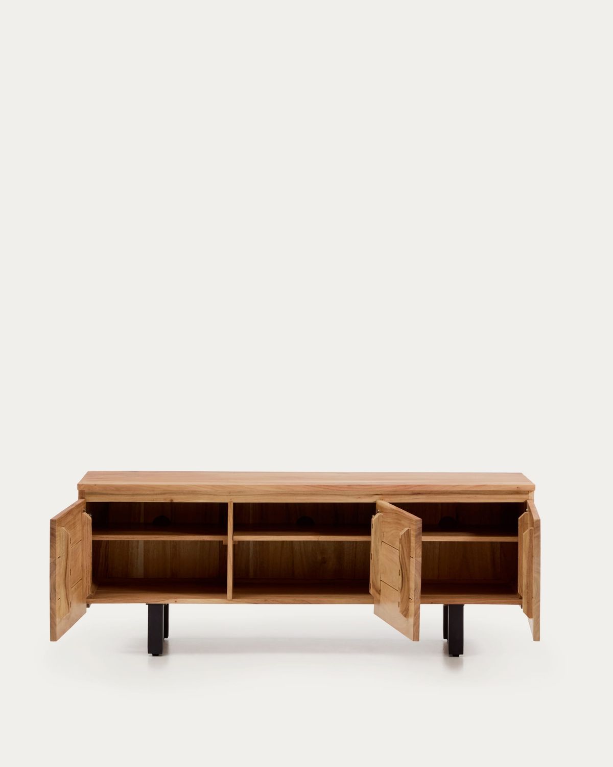 Mueble TV Uxue 3 puertas de madera maciza de acacia con acabado blanqueado 150 x 58 cm