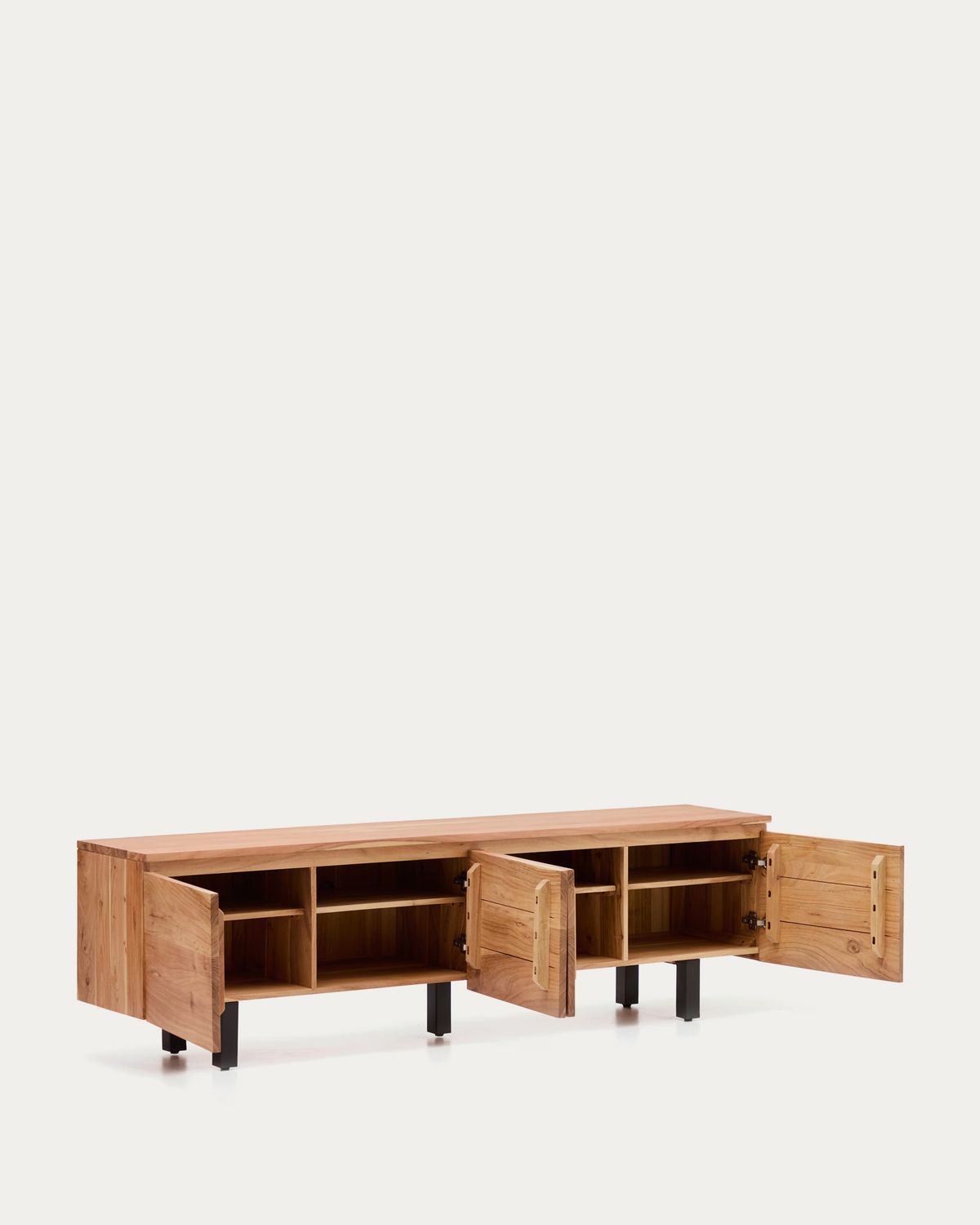 Mueble TV Uxue 4 puertas de madera maciza de acacia con acabado blanqueado 200 x 58 cm