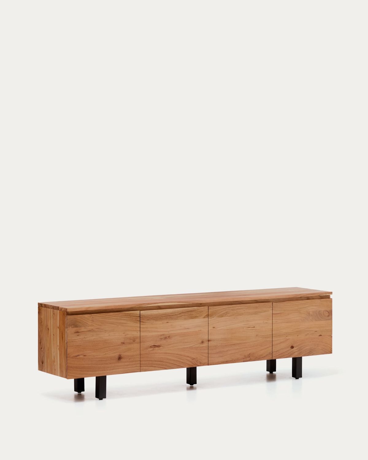 Mueble TV Uxue 4 puertas de madera maciza de acacia con acabado blanqueado 200 x 58 cm