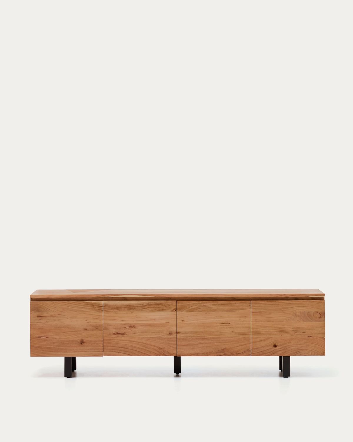 Mueble TV Uxue 4 puertas de madera maciza de acacia con acabado blanqueado 200 x 58 cm