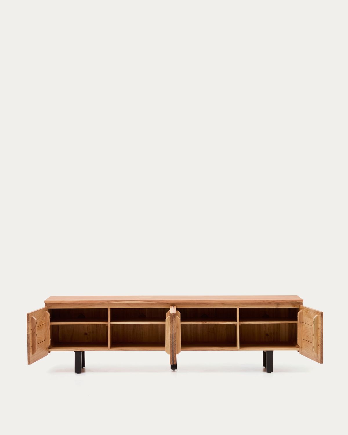Mueble TV Uxue 4 puertas de madera maciza de acacia con acabado blanqueado 200 x 58 cm