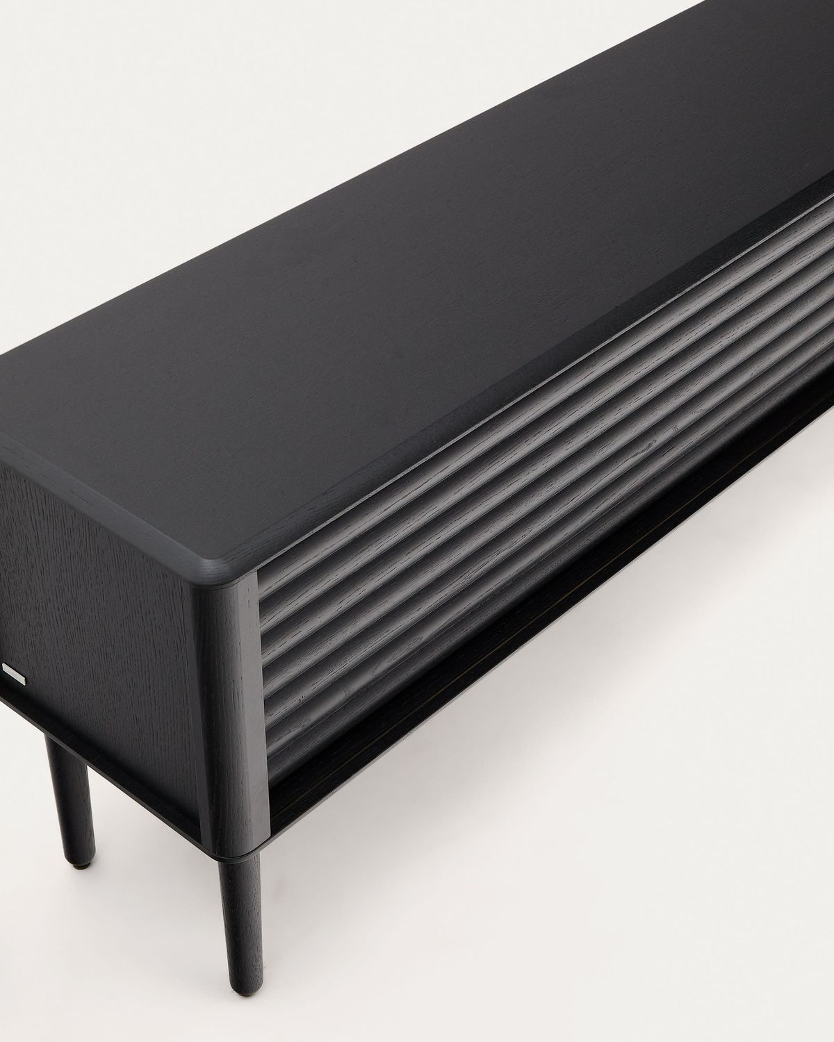 Mueble TV Lenon 2 puertas de madera maciza y chapa de roble negro 200x57 cm FSC Mix Credit