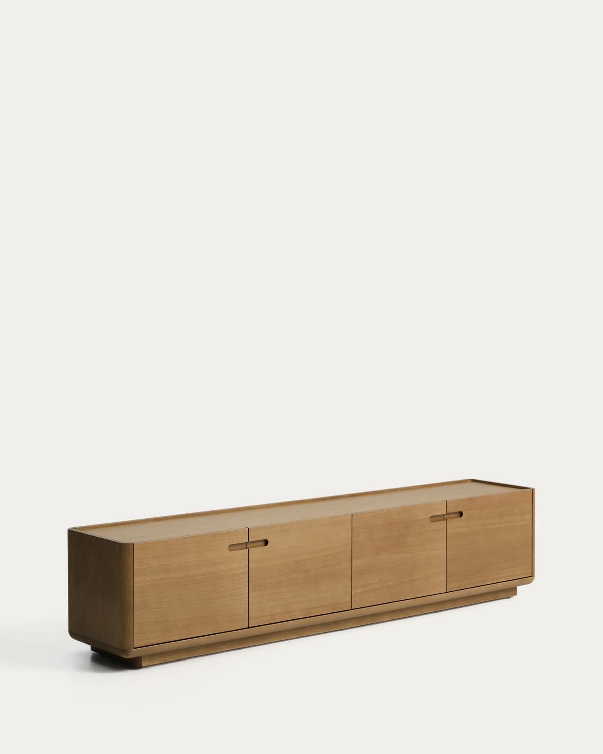 Mueble TV Arelida de chapa y madera maciza de roble acabado marrón claro 200 x 44 cm FSC Mix Credit