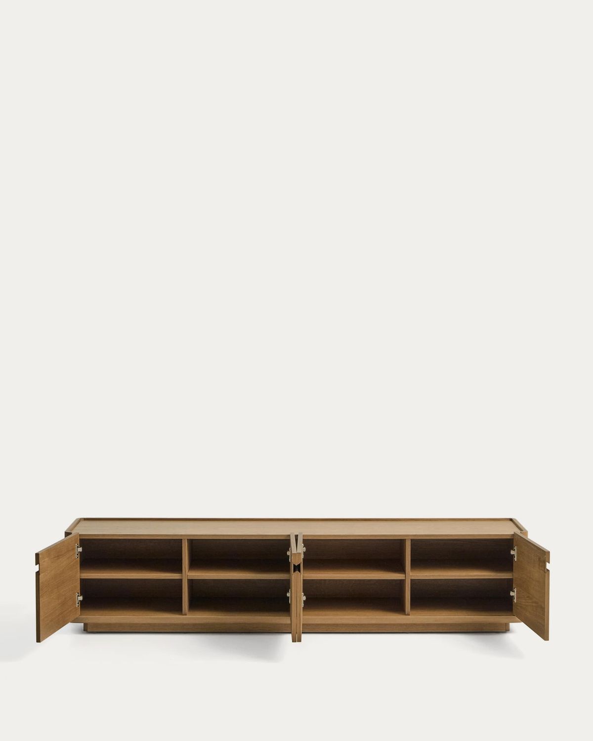 Mueble TV Arelida de chapa y madera maciza de roble acabado marrón claro 200 x 44 cm FSC Mix Credit
