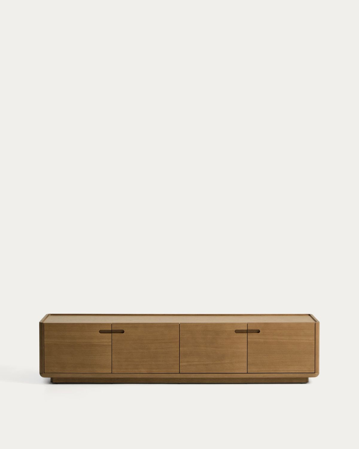 Mueble TV Arelida de chapa y madera maciza de roble acabado marrón claro 200 x 44 cm FSC Mix Credit