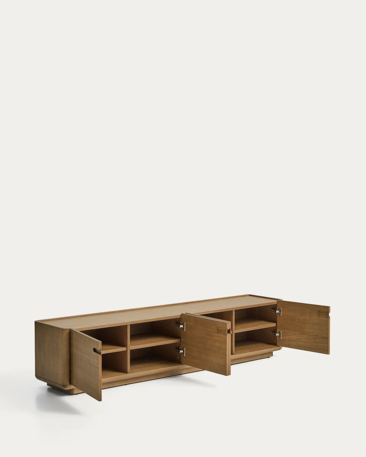 Mueble TV Arelida de chapa y madera maciza de roble acabado marrón claro 200 x 44 cm FSC Mix Credit