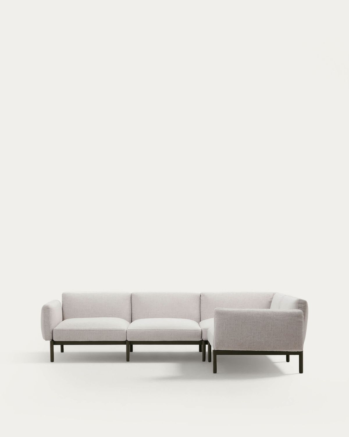 Sofá modular rinconero exterior Sorells 5 plazas tapizado beige aluminio verde 276x191,5cm