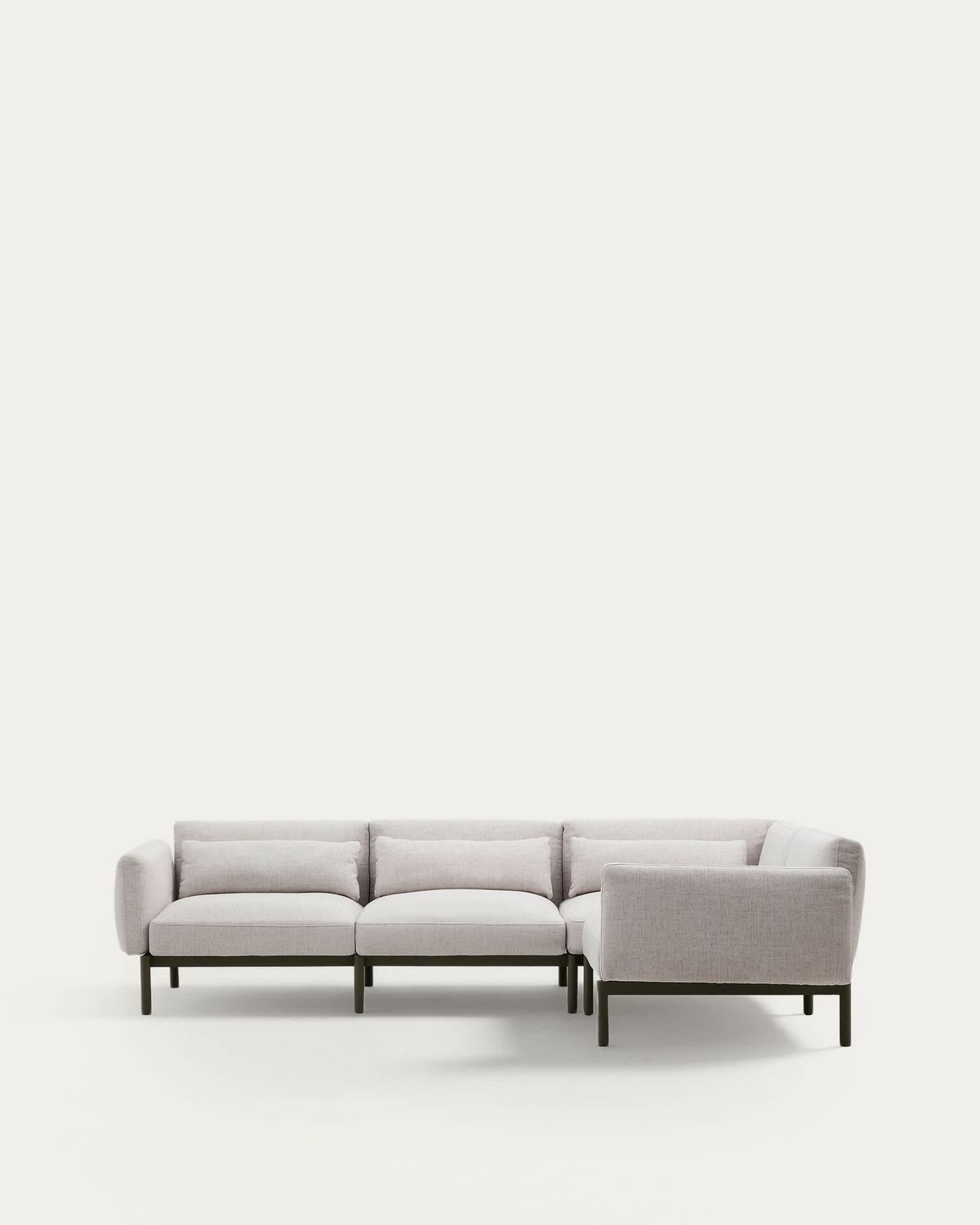 Sofá modular rinconero exterior Sorells 5 plazas tapizado beige aluminio verde 276x191,5cm