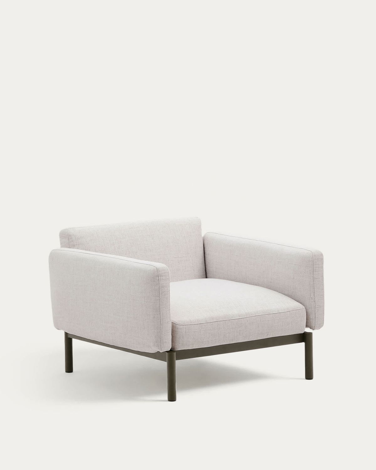 Butaca modular de exterior Sorells con tapizado beige y aluminio verde