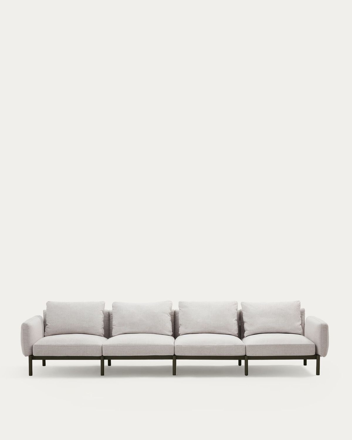 Sofá modular de exterior Sorells 4 plazas con tapizado beige y aluminio verde 370 cm
