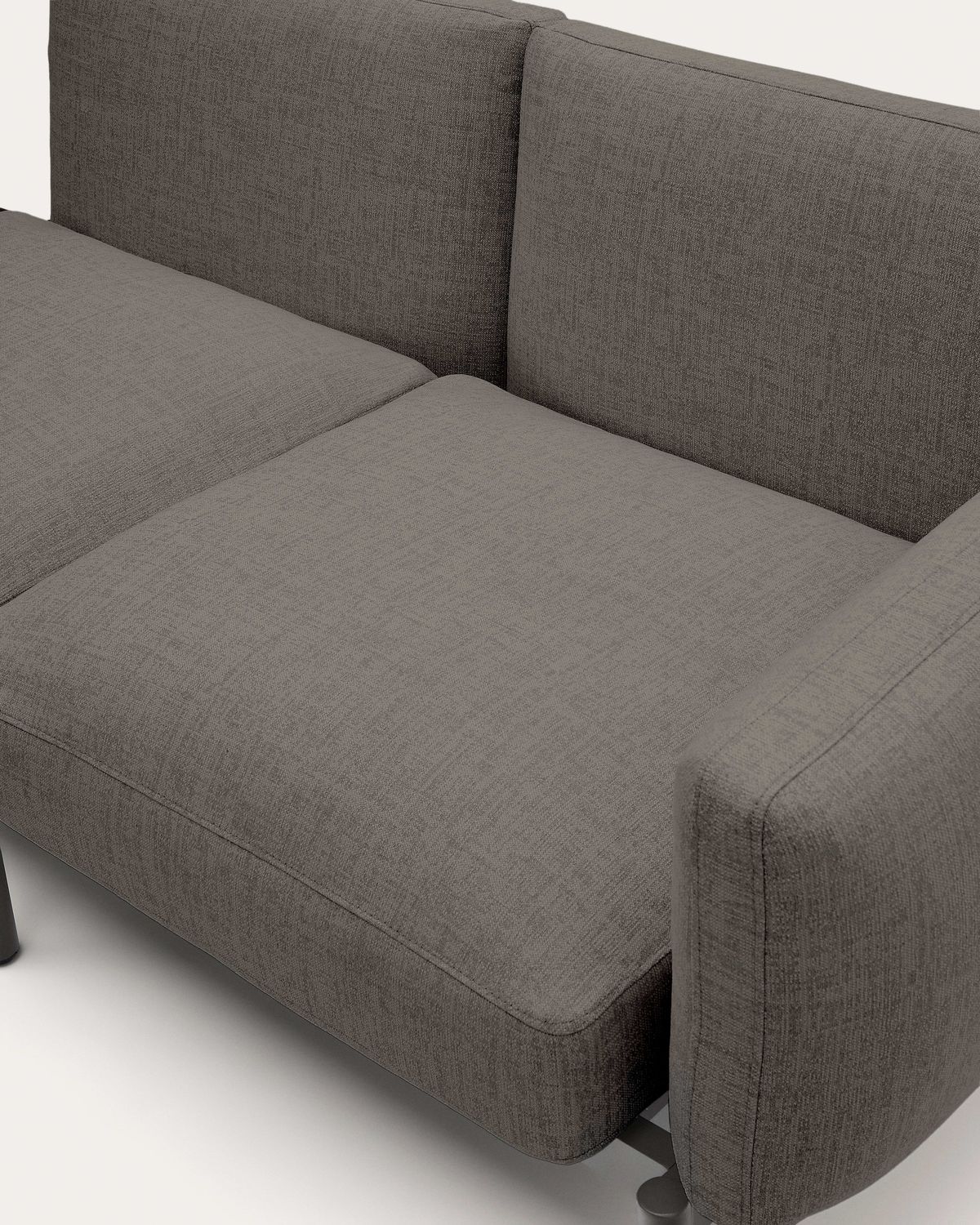 Sofá modular exterior Sorells 3 plazas tapizado gris y aluminio gris con mesa de teca 341 x 113 cm FSC 100%