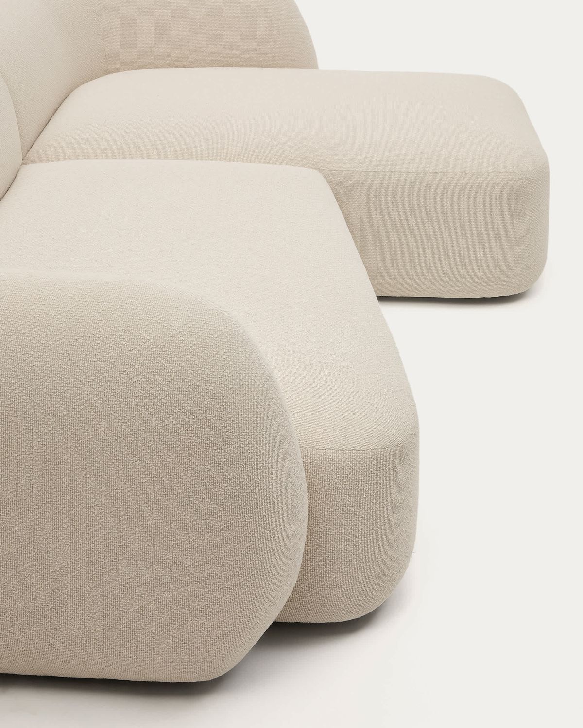 Sofá modular Martina 3 plazas de chenilla con chaise longue derecho color crudo 287 cm