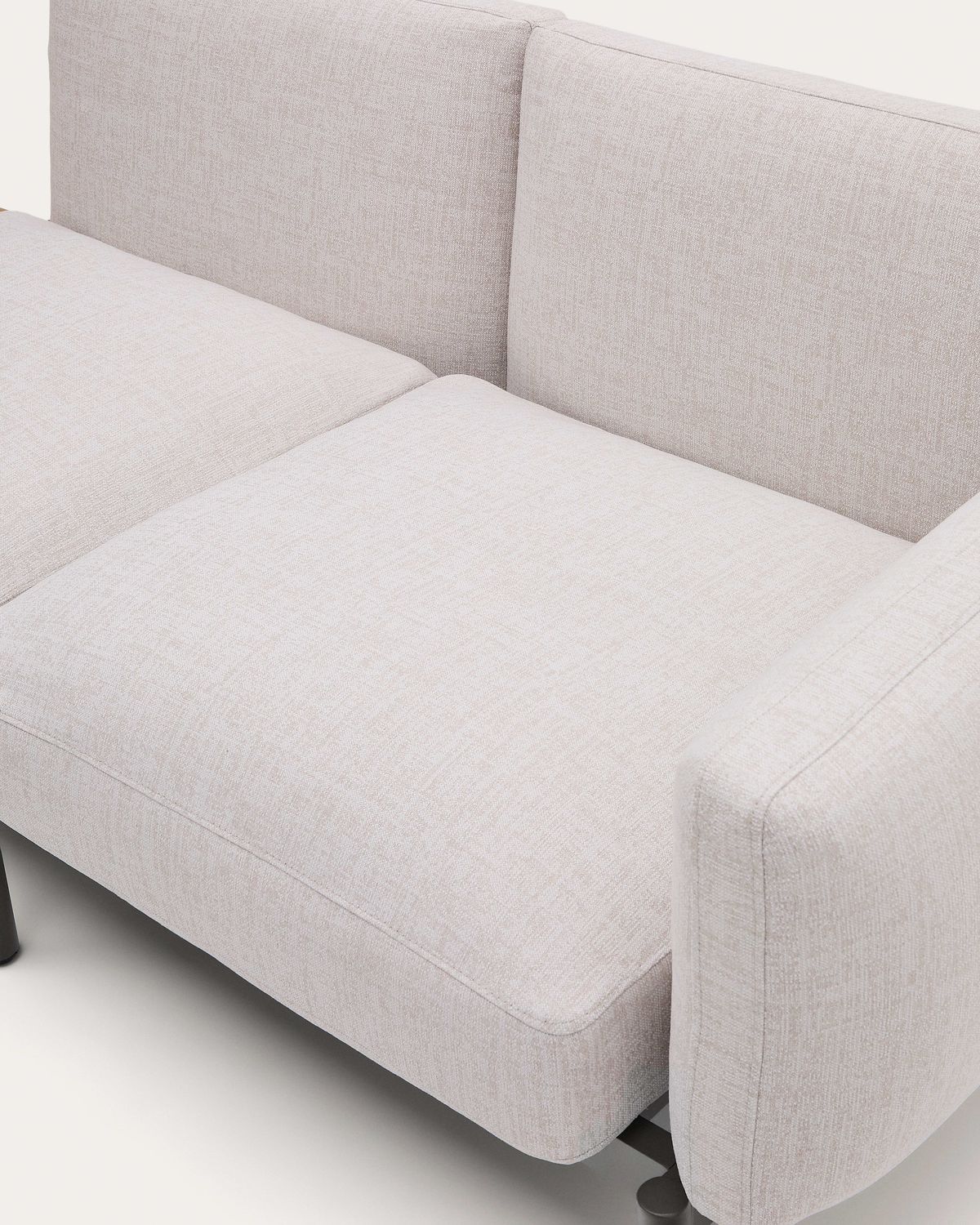Sofá modular exterior Sorells 3 plazas tapizado beige y aluminio gris con mesa de teca 341 x 113 cm FSC 100%