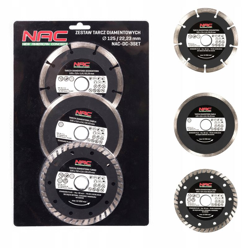 3Tarcze diamentowa 125mm do betonu marmuru ceramiki Turbo Ciągła Segmentowa