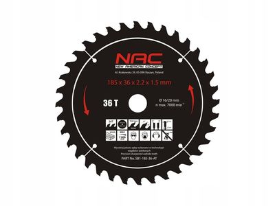 Widiowa Tarcza do Cięcia Drewna NAC 185x20 mm (36 Zębów)
