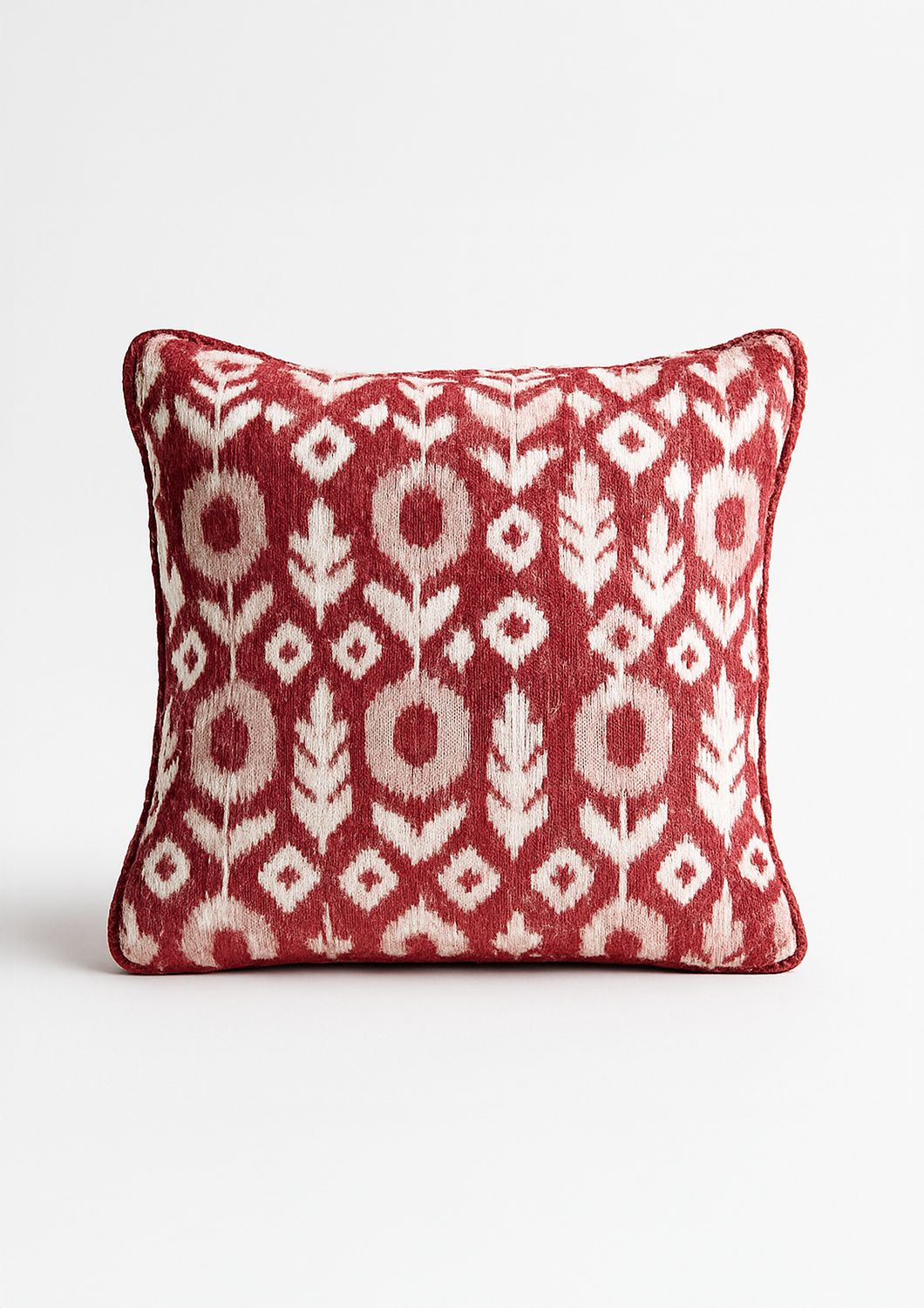 Red Ikat Cushion – Decorative Red &amp; White Patterned Throw Pillow